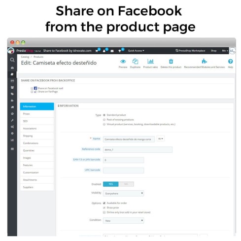 Módulo Comparte en Red Social desde el Backoffice para PrestaShop