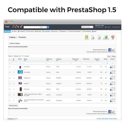 Módulo Comparte en Red Social desde el Backoffice para PrestaShop