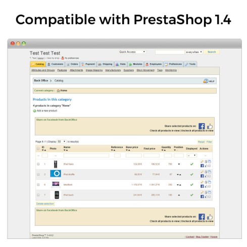 Módulo Comparte en Red Social desde el Backoffice para PrestaShop